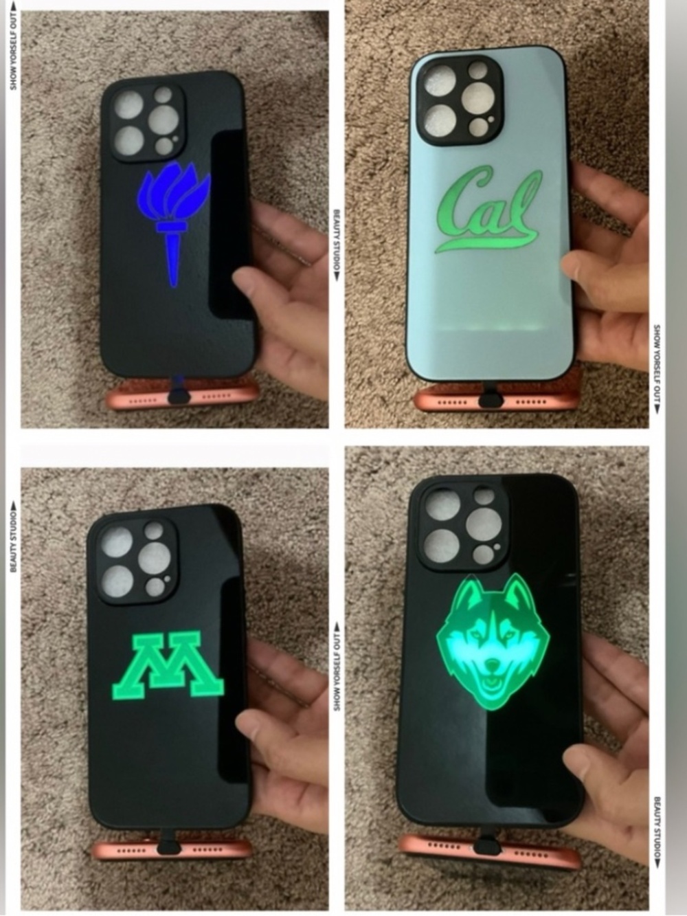 4 items.iPhone 14pro LED light up case, Call Flash Phone Case